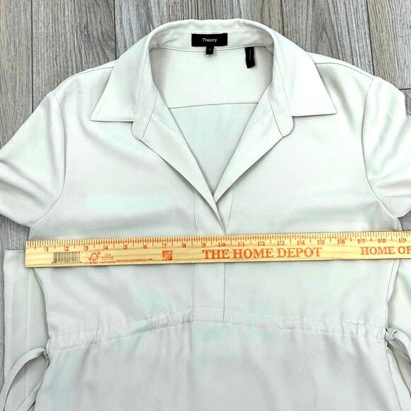 Theory Drawstring Shirt Dress 2 Matte Twill "Wheat" Lagenlook Minimal MSRP $275 - Picture 6 of 9